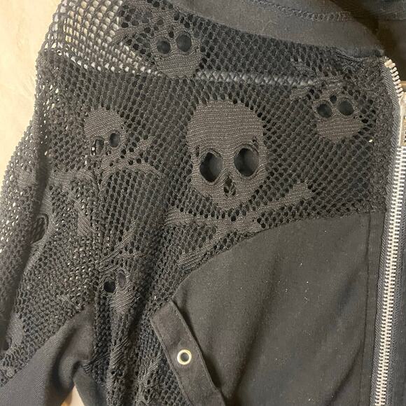 Gothic Punk Mesh Skull Women Small Hoodie Jacket Zip Up D-Ring Straps Grunge - Picture 2 of 7